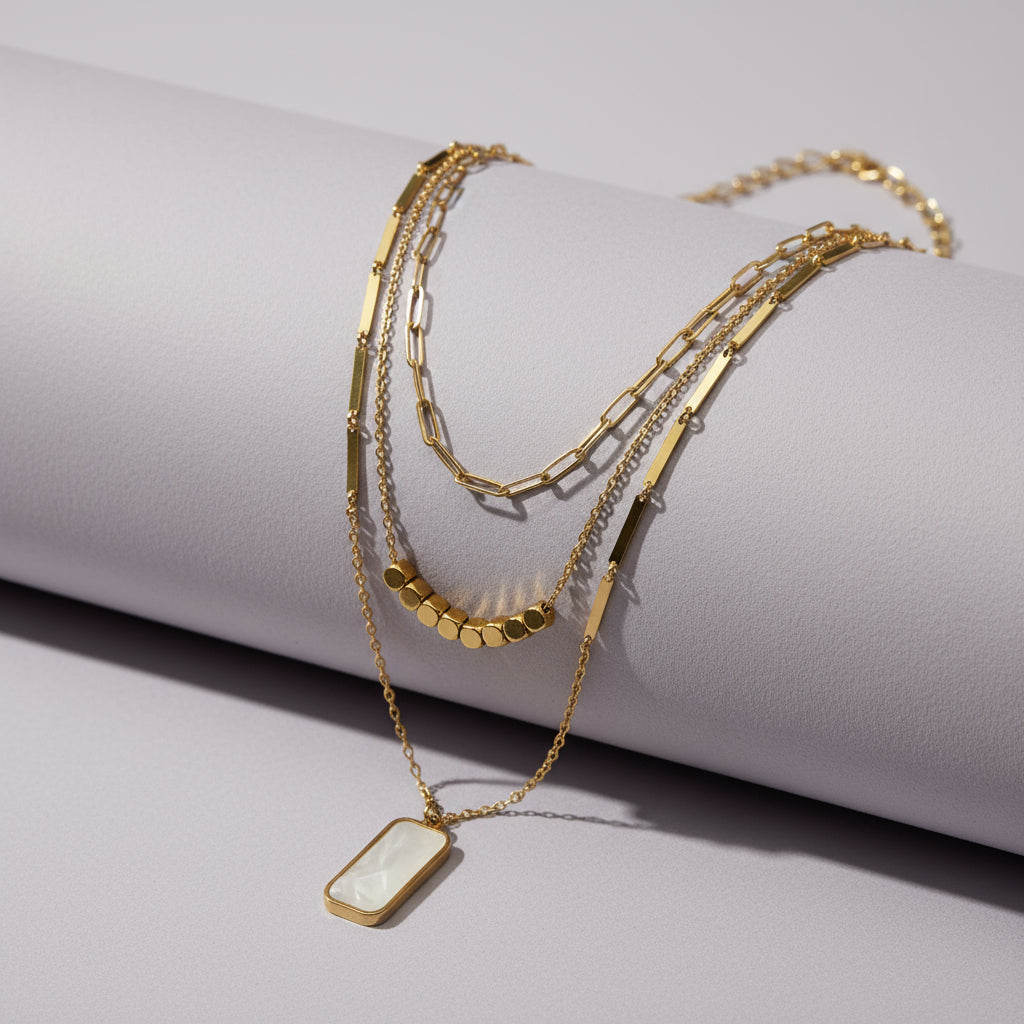 Gilded Glow: 18K Mother-of-Pearl Layered Necklace