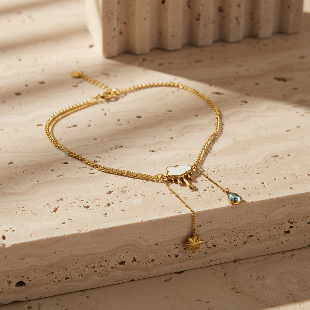 SkyGlow: 18K Cloud & Star Necklace