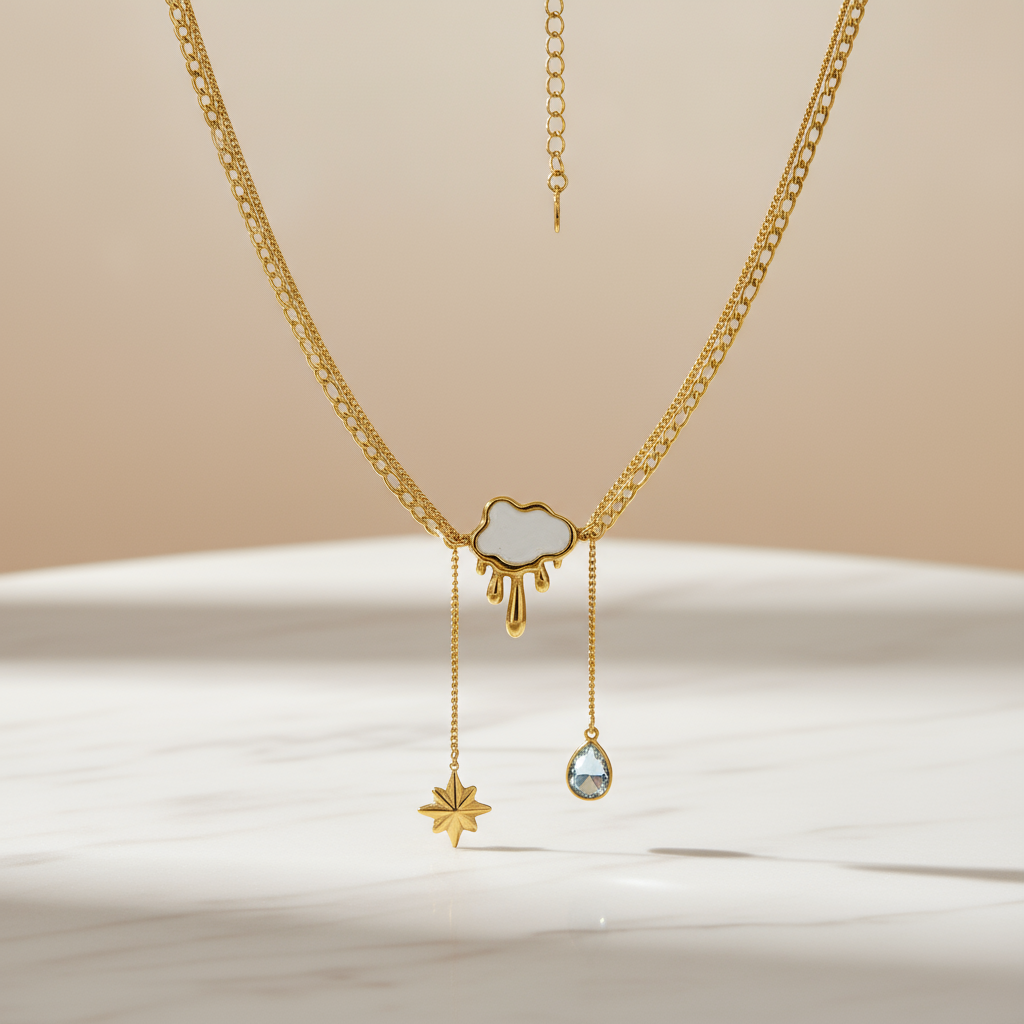 SkyGlow: 18K Cloud & Star Necklace