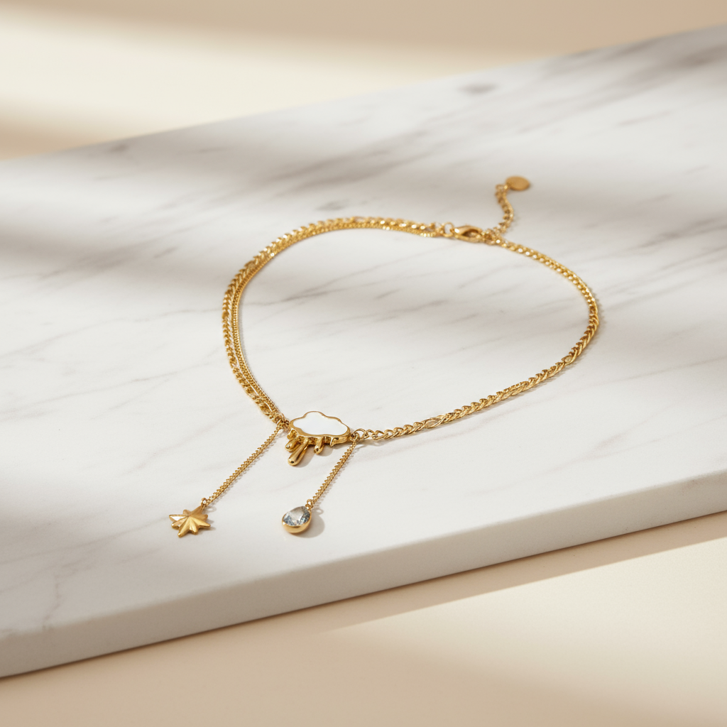 SkyGlow: 18K Cloud & Star Necklace