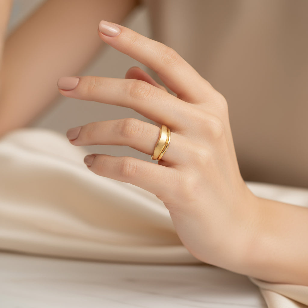 Ivory Wave Duo: 18K Enamel Open Ring