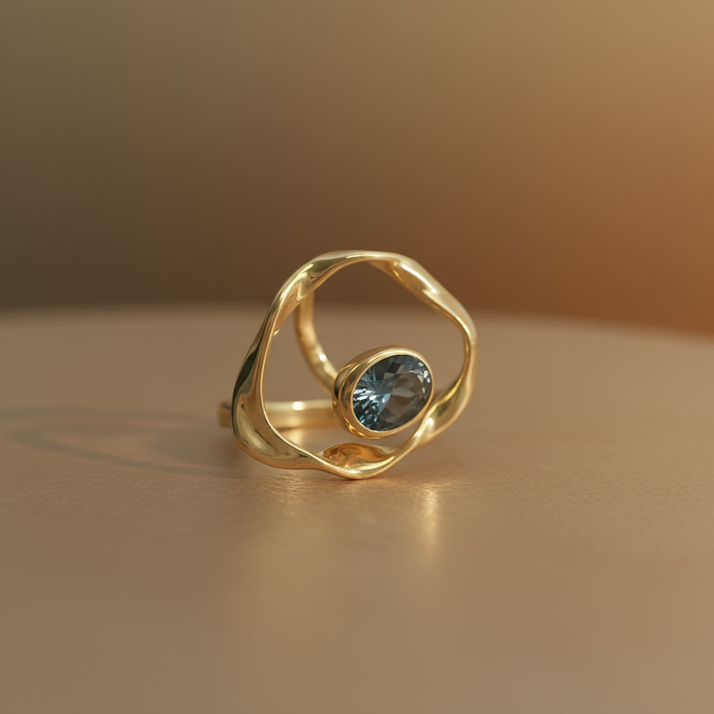 Midnight Orbit: Jet-Black Oval Ring