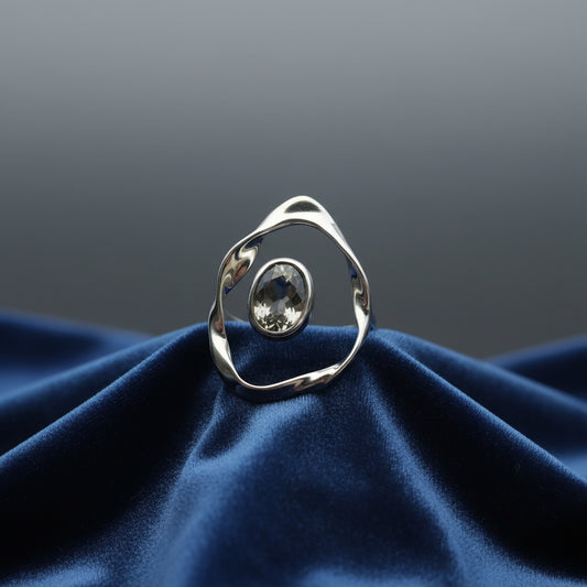 Chrome Orbit: Jet-Black Oval Ring