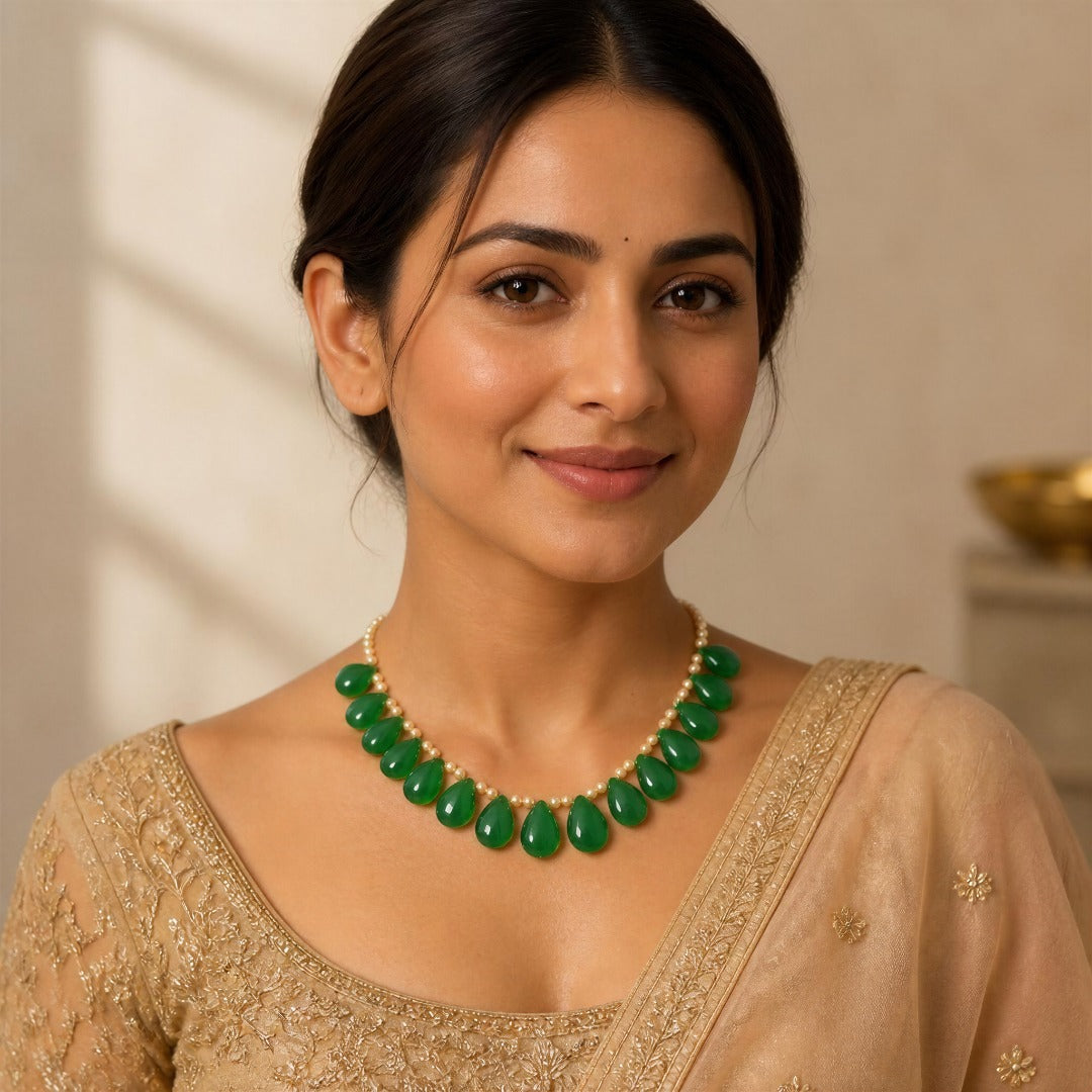 Green Onyx in Swarovski Pearl necklace
