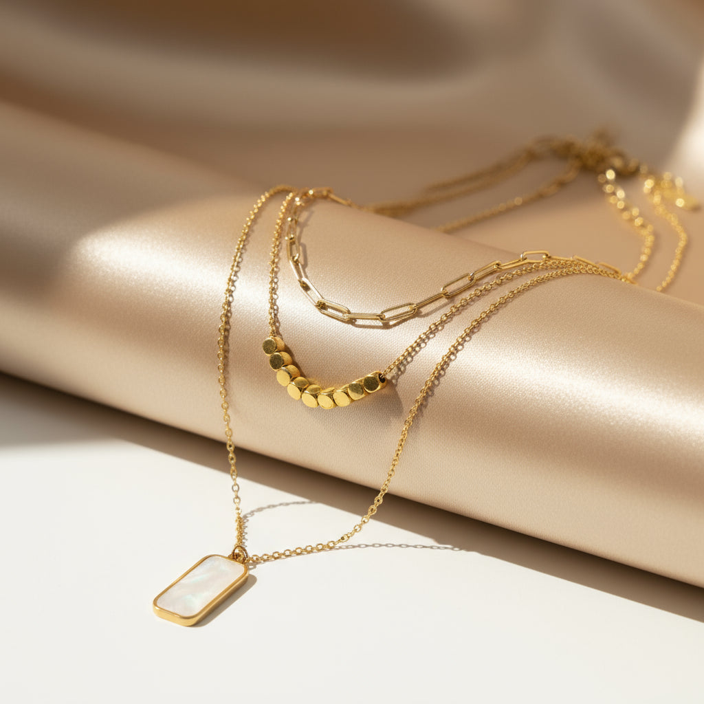 Gilded Glow: 18K Mother-of-Pearl Layered Necklace