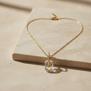 Starlit Prism: 18K Gold Rectangle Pendant Necklace