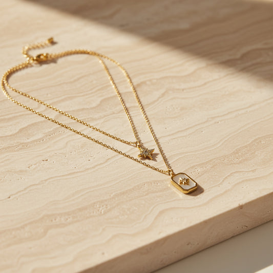 Celestial Duo: 18K Star Layered Necklace