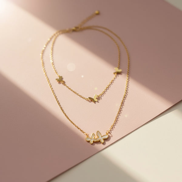 Flutter & Glow: Mother-of-Pearl Butterfly Layered Necklace