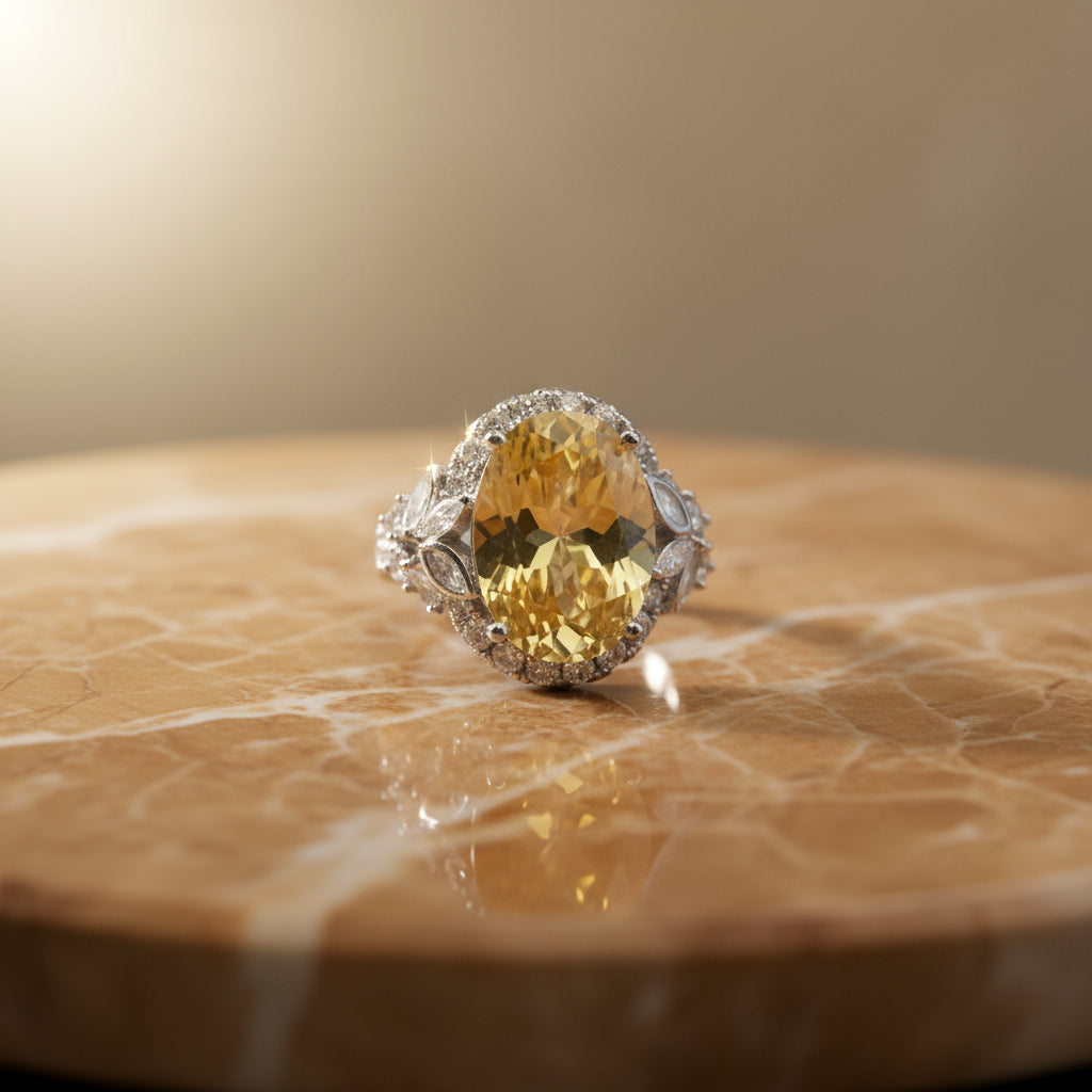 Sunlit Bloom: Oval CZ Flower Ring