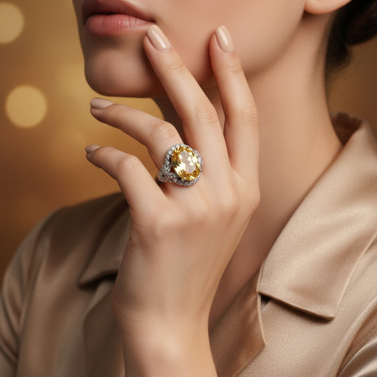 Sunlit Bloom: Oval CZ Flower Ring