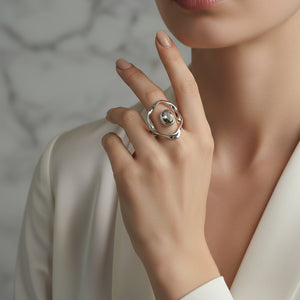 Chrome Orbit: Jet-Black Oval Ring