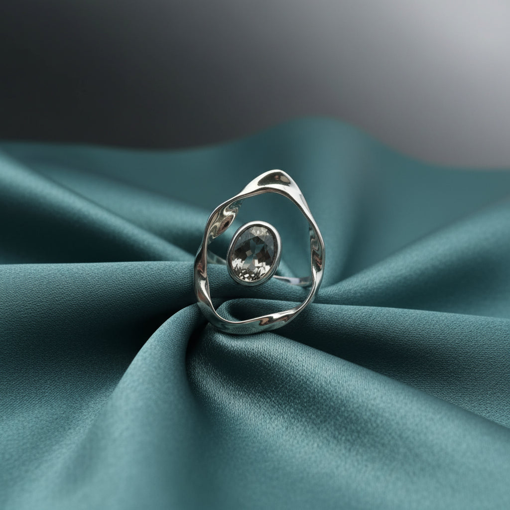 Chrome Orbit: Jet-Black Oval Ring