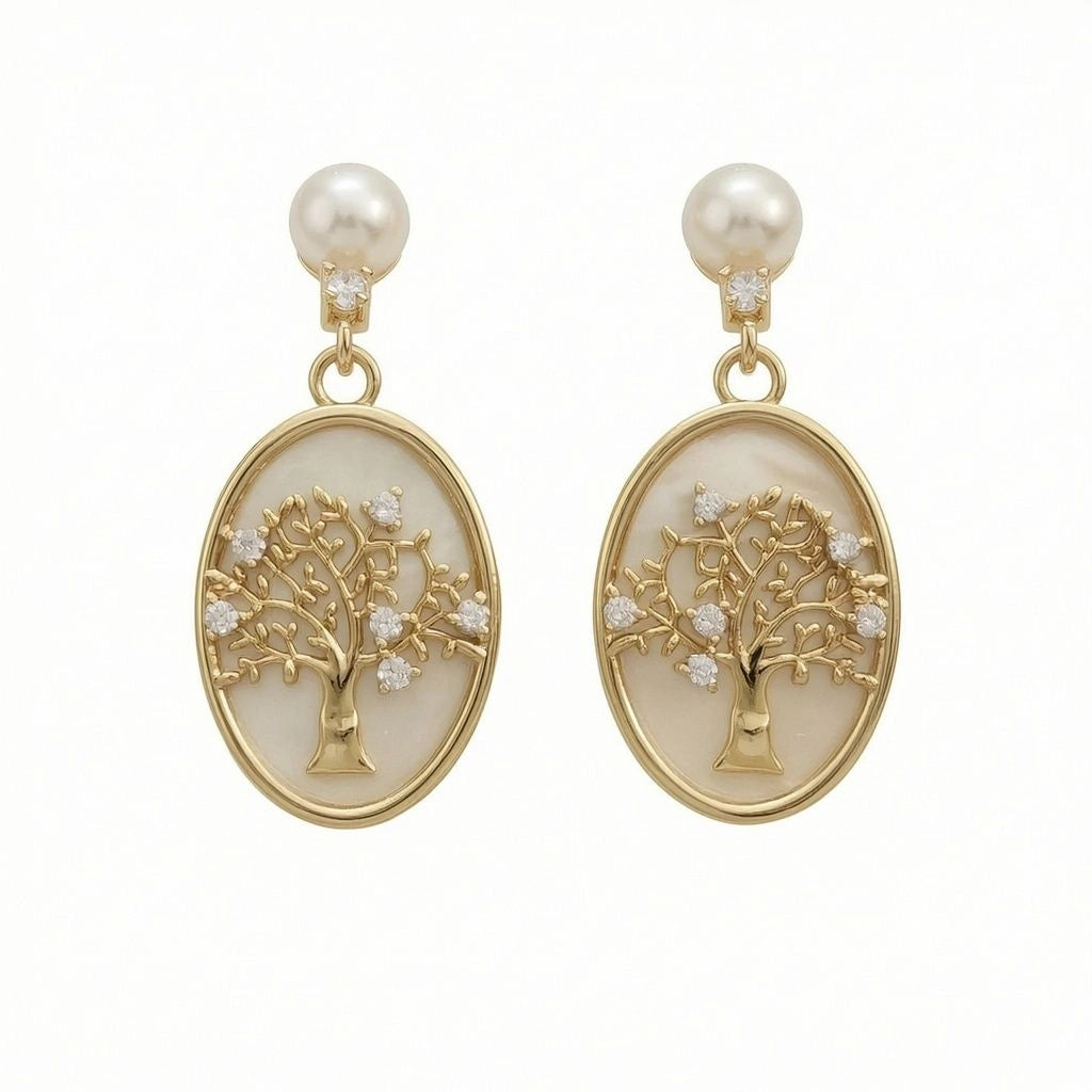 Golden Tree of Abundance Mother-of-Pearl Earrings