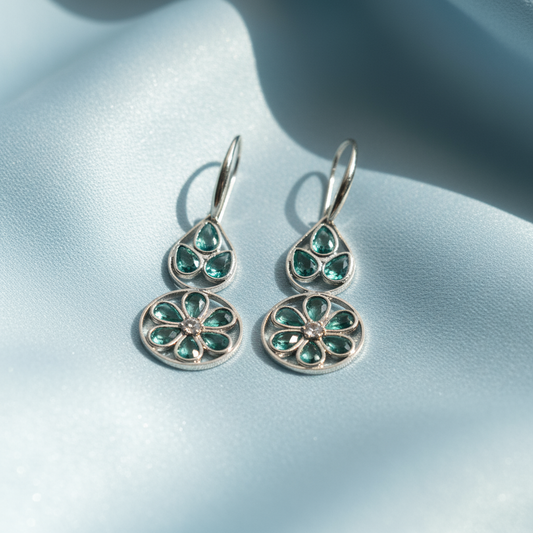 Aqua Bloom Drop Earrings