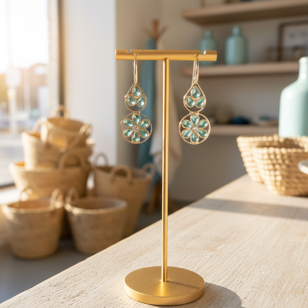 Aqua Bloom Drop Earrings