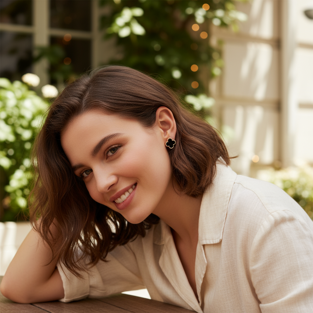 Noir Clover Enamel Studs