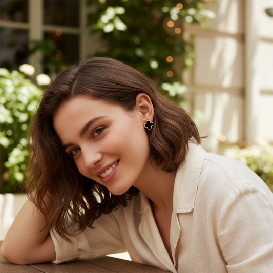 Noir Clover Enamel Studs