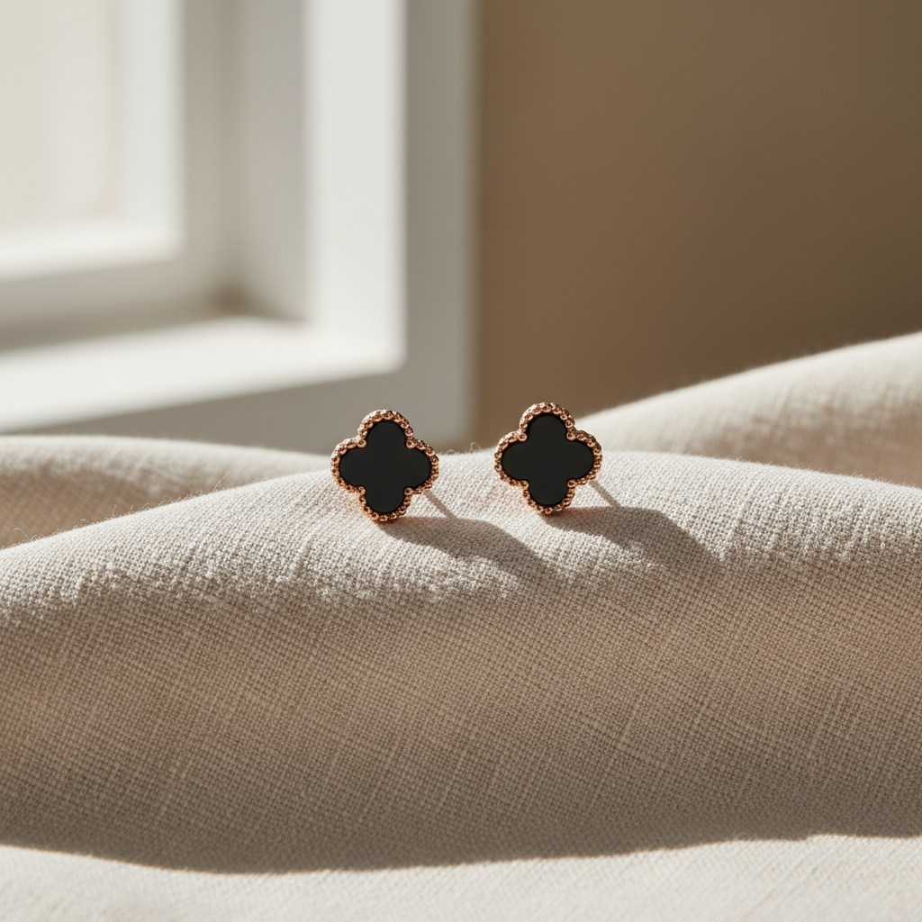 Noir Clover Enamel Studs