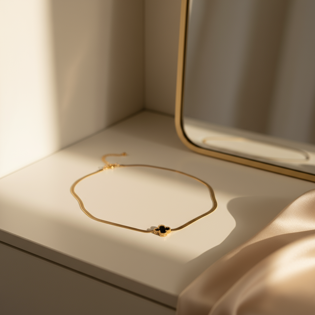 Midnight Clover Herringbone Necklace