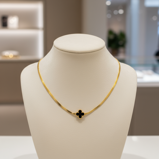 Midnight Clover Herringbone Necklace