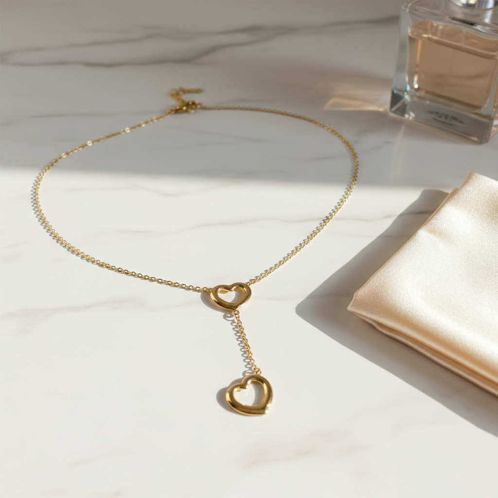 Linked Hearts Lariat Necklace