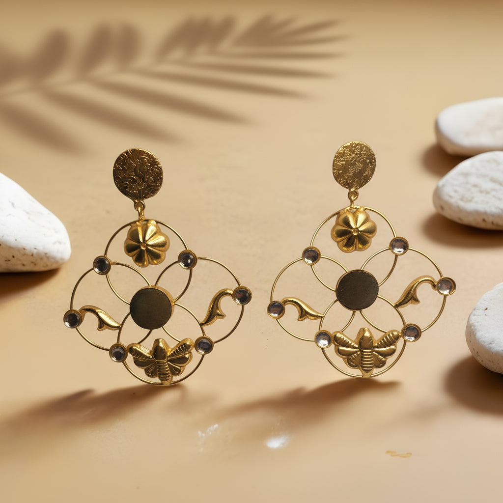 Golden Bee & Bloom  Earrings