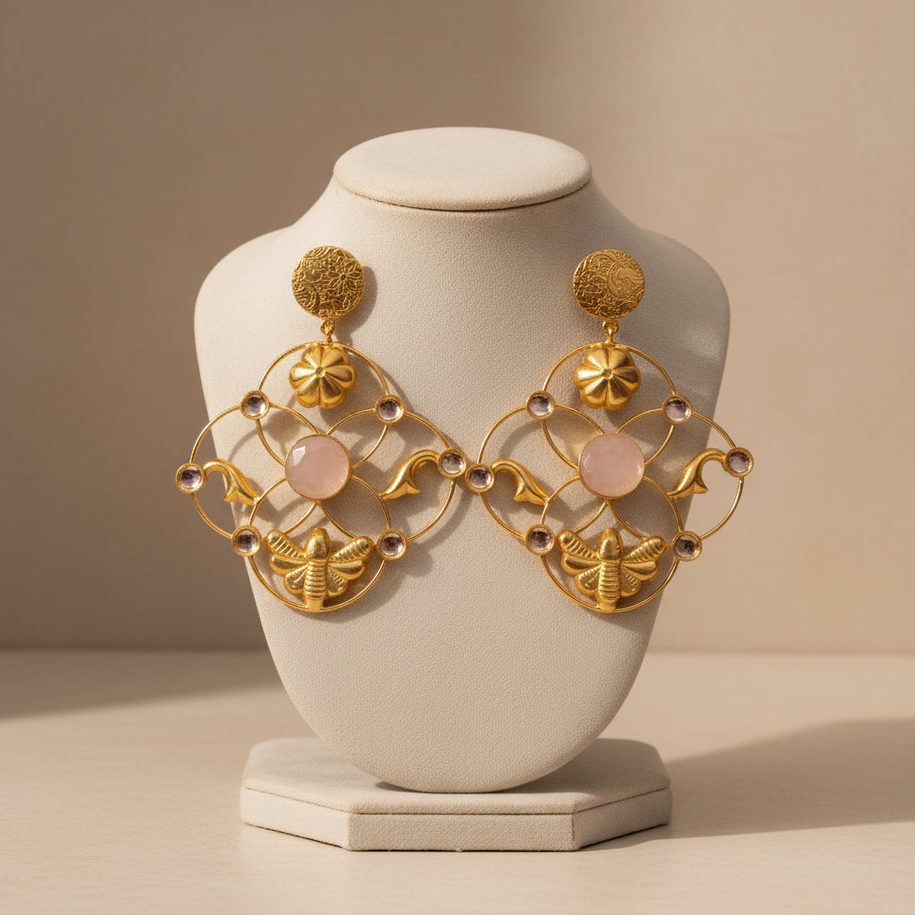 Golden Bee & Bloom  Earrings