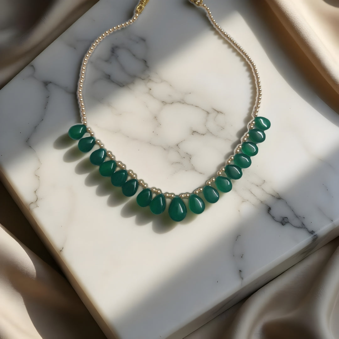 Green Onyx in Swarovski Pearl necklace