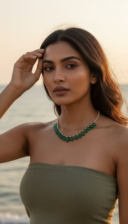 Green Onyx in Swarovski Pearl necklace