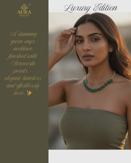Green Onyx in Swarovski Pearl necklace