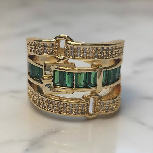 Belt Buckle CZ Ring in 18K Gold tone